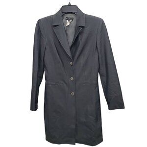 Bebe Women's Vintage 1990s Metallic Gunmetal Button Up Trench Coat Jacket Sz‎ 2